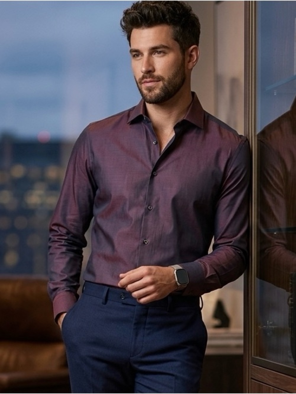 Calvin Klein Men's Dress Shirt Plum purple, 16x36 slim fit business casual 1389